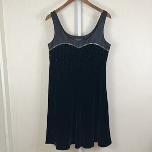 Nine West Beaded Silk Velvet Babydoll Dress Womens Size 8 Black 90s Witch